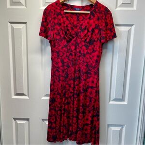 Chaps Red And Black Floral Women’s Dress Midi Fit And Flare Size L
